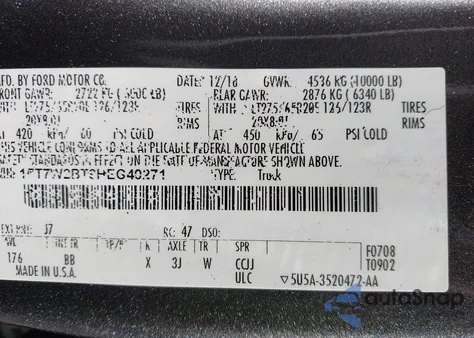 2017 Ford F-250 Platinum from USA, damaged, VIN 1FT7W2BT3HEC40271